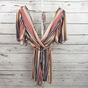 Trixxi Striped Romper in Blush Pink Cream & Navy Blue Size Large